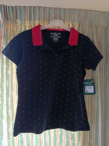 Dublin Black & Pink Polo Shirt With Silver Dot Design. With Embroidery. Size 10/Small.