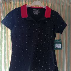 Dublin Black & Pink Polo Shirt With Silver Dot Design. With Embroidery. Size 10/Small.