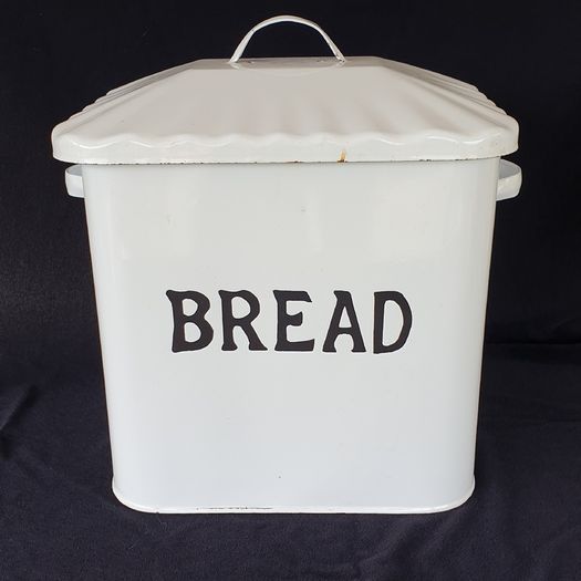 Enamel bread bin white vintage farmhouse