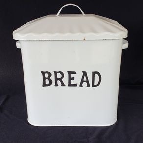 Enamel bread bin white vintage farmhouse