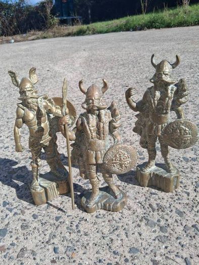 3 x Mid Century 10 inch Solid Brass Viking Warriors(6.9 kgs)