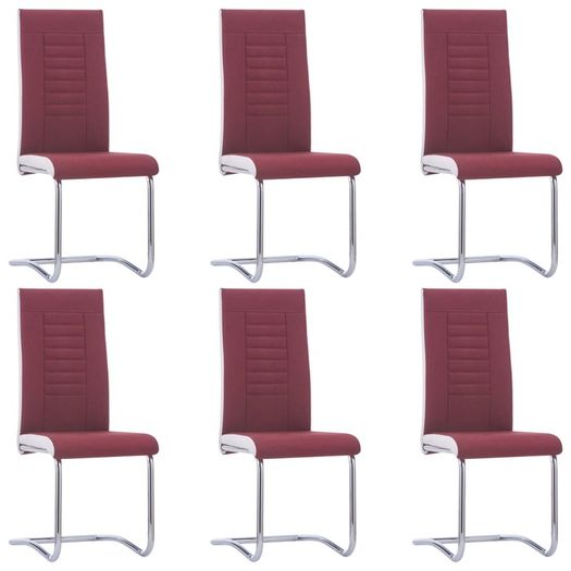Cantilever Dining Chairs 6 pcs Wine Red Fabric