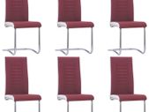Cantilever Dining Chairs 6 pcs Wine Red Fabric