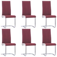 Cantilever Dining Chairs 6 pcs Wine Red Fabric