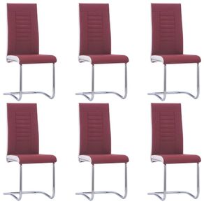 Cantilever Dining Chairs 6 pcs Wine Red Fabric