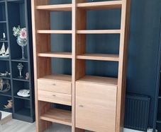 solid oak display cabinet with drawers