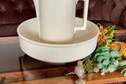 Large Sarreguemines France Ivory Washbasin and Jug Art Deco 1920s to 50s