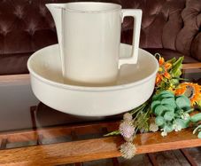 Large Sarreguemines France Ivory Washbasin and Jug Art Deco 1920s to 50s