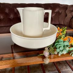 Large Sarreguemines France Ivory Washbasin and Jug Art Deco 1920s to 50s