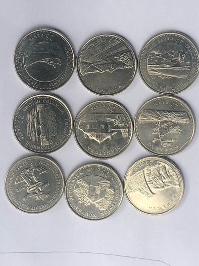 9 different commemorative 25 c Canada /Different provinces