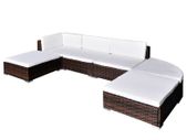 6 Piece Garden Lounge Set with Cushions Poly Rattan Brown