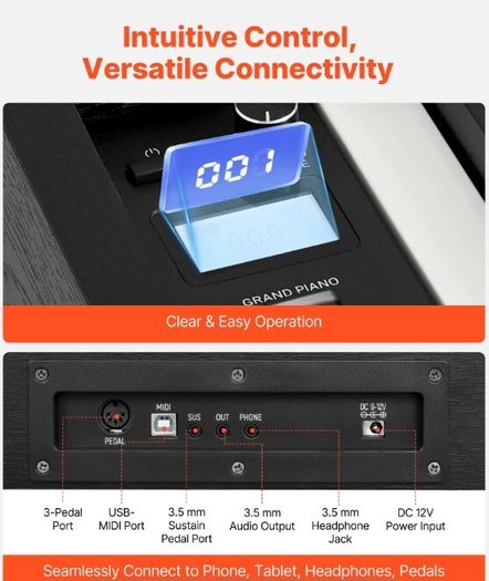 88-Key Fully Weighted Digital Piano with Furniture Stand, Triple Pedal & Wireless Connection