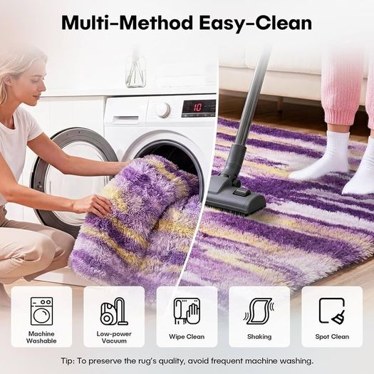 Rugs Living Room 180x270cm Large Rug for Living Room, Machine Washable Non-Slip Carpet, Soft Fluffy Pile Area Rug for Bedroom Kids Room Nursery Home, Tie-Dyed Purple