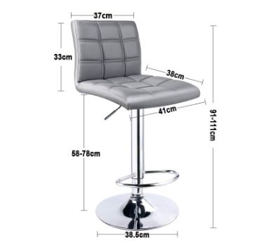 Modern Bar Stools Set of 2 Leatherette   Exterior,Double Needle Sewing,Height Adjustable,Chrome Footrest and Base,Bar Chairs for Kitchens,Counter and Home (Grey)
