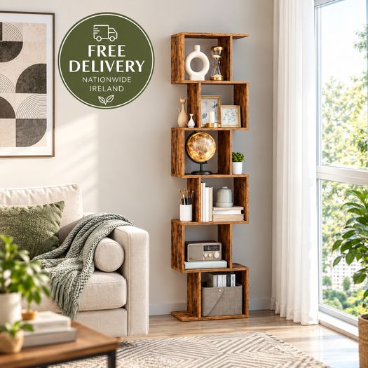 Tall Geometric Bookcase 191cm Rustic Brown Storage Shelf Ireland