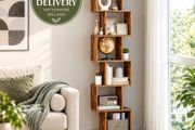 Tall Geometric Bookcase 191cm Rustic Brown Storage Shelf Ireland
