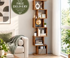 Tall Geometric Bookcase 191cm Rustic Brown Storage Shelf Ireland