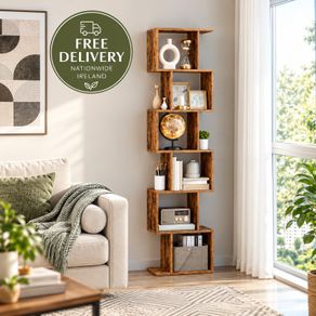 Tall Geometric Bookcase 191cm Rustic Brown Storage Shelf Ireland