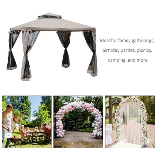 3 x 3m Metal Gazebo Garden Outdoor Marquee Party Tent Canopy Pavillion Patio Shelter with Mesh Sidewalls (FREE SHIPPING)