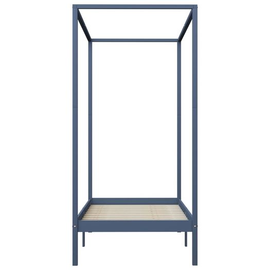 Canopy Bed Frame Grey Solid Pine Wood 90x200 cm