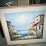 Large Framed Mediterranean Coastal Village painting. Signed Jones Image 4