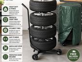 Tyre Storage Rack for 4 Wheels with Cover, Pressure Gauge & Tread Depth Gauge