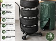 main image for ad Tyre Storage Rack for 4 Wheels with Cover, Pressure Gauge &amp; Tread Depth Gauge