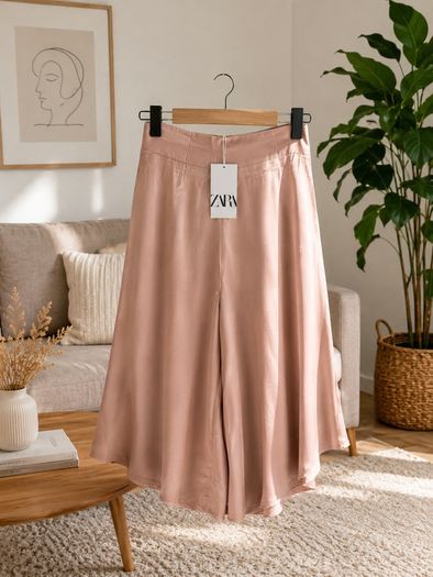 wide leg Bnwt Zara wide leg blush shade satin look medium culotte