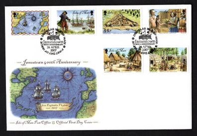 2007 Isle of Man 400th Anniversary of Jamestown, Virginia USA Commemorative Stamps First Day Cover (FDC)