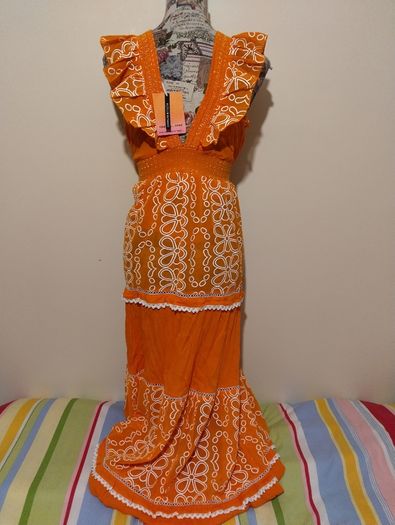 RIVER ISLAND Orange floral frill detail beach maxi dress,  NEW WITH TAGS