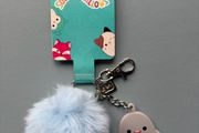 Squishmallows Gordon The Shark Pom Pom Keychain Keyring - Rubber Charm Fur Pom