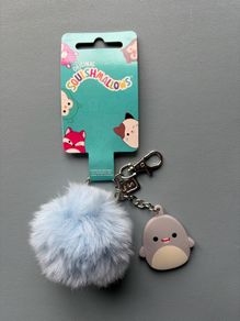 Squishmallows Gordon The Shark Pom Pom Keychain Keyring - Rubber Charm Fur Pom