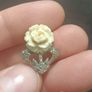 Vintage Germany White Rose Flower Sterling Silver Marcasite Clip Earrings Image 3