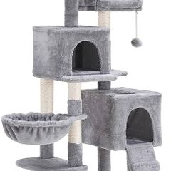Cat Tree, 147 cm cat tower, Multi-Leve cat condo, Gray