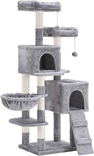 Cat Tree, 147 cm cat tower, Multi-Leve cat condo, Gray