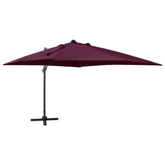 Cantilever Umbrella with Pole and LED Lights Bordeaux Red 300 cm