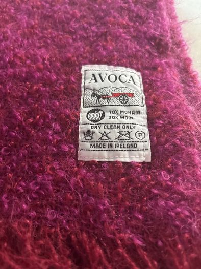 4 pieces- Avoca Mohair Wool Magenta Throw, Jerpoint Pedestal / Footed Bowl, Cut Glass Pillar Lamp with Brand New Sanderson Drum Shade - all are perfect together