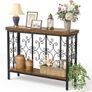 Console Table - 42.5 Industrial Hallway Table Slim Console Table with 2-Tier Storage Shelf, Wood Behind Sofa Table Narrow Accent Table for Entryway, Living Room, Foyer, Rustic Brown Image 2
