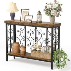 Console Table - 42.5 Industrial Hallway Table Slim Console Table with 2-Tier Storage Shelf, Wood Behind Sofa Table Narrow Accent Table for Entryway, Living Room, Foyer, Rustic Brown