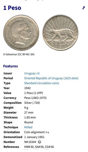 One Peso Uruguay 1942
