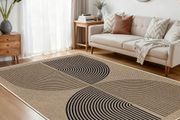 Living Room Rug, 160 x 230 cm, Jute Look Kitchen Rug, Natural Washable Rug, Black Brown, Non-Slip Rugs for Bedroom, Balcony, Entrance, Dining Room, Office Area Decor