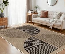 Living Room Rug, 160 x 230 cm, Jute Look Kitchen Rug, Natural Washable Rug, Black Brown, Non-Slip Rugs for Bedroom, Balcony, Entrance, Dining Room, Office Area Decor