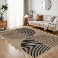 Living Room Rug, 160 x 230 cm, Jute Look Kitchen Rug, Natural Washable Rug, Black Brown, Non-Slip Rugs for Bedroom, Balcony, Entrance, Dining Room, Office Area Decor