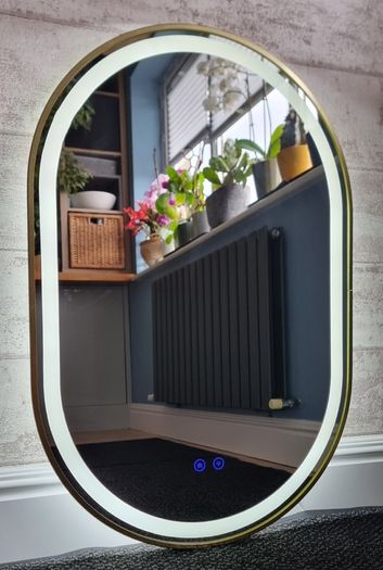 LED Bathroom Mirror Oval Gold Frame Antifog Fog Free Dual LED