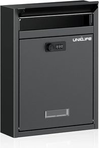 Wall Mount Mailbox for Outside, Large Locking Mailbox with Combination Lock, Security Mail Box for House, Safe Key Drop Box, Post Box, Steel Cash Drop Box for Home Office School, Black