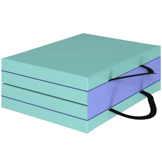 Portable Foldable Gymnastics Mat, Thick 4-Panel Sports Mat with Handles, 180 x 60 x 5 cm, Green and Purple