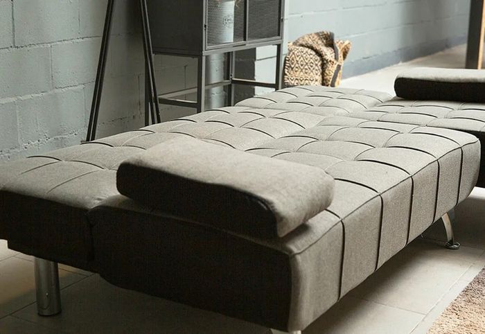 DARK GREY fabric Sofa Bed with Chaise and Cushions