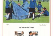 1985 Isle of Man Limited Edition Lithographed Print measuring 333mm X 257mm showing 75th Anniversary of Guiding Commemorative Stamp with First Day of Issue Cancel