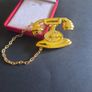 Gold Tone Rotary Telephone Brooch with Chain | 80s 90s Style Novelty Kitsch Jewelry | Old Fashioned Phone Pin Badge Image 3