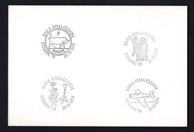 1978 Ireland Stampa Cancels (Cancel from 26-29th October 1978) on plain card measuring 171mm X 115mm. My understanding they were proofs.